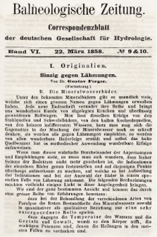 Balneologische Zeitung : Correspondenzblatt der deutschen Gesellschaft für Hydrologie. Bd. 6, 1858, nr 9-10