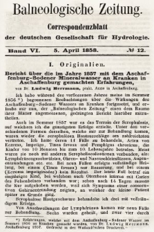 Balneologische Zeitung : Correspondenzblatt der deutschen Gesellschaft für Hydrologie. Bd. 6, 1858, nr 12