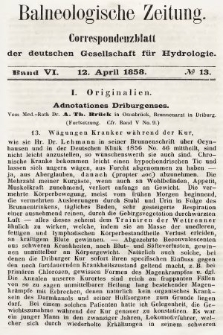 Balneologische Zeitung : Correspondenzblatt der deutschen Gesellschaft für Hydrologie. Bd. 6, 1858, nr 13