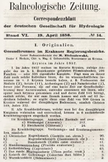 Balneologische Zeitung : Correspondenzblatt der deutschen Gesellschaft für Hydrologie. Bd. 6, 1858, nr 14