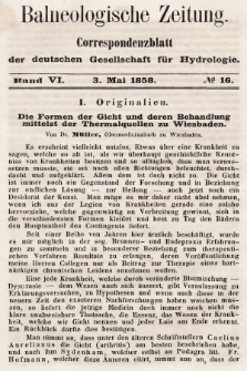 Balneologische Zeitung : Correspondenzblatt der deutschen Gesellschaft für Hydrologie. Bd. 6, 1858, nr 16