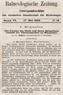Balneologische Zeitung : Correspondenzblatt der deutschen Gesellschaft für Hydrologie. Bd. 6, 1858, nr 18