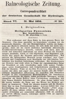 Balneologische Zeitung : Correspondenzblatt der deutschen Gesellschaft für Hydrologie. Bd. 6, 1858, nr 20