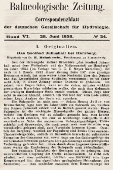 Balneologische Zeitung : Correspondenzblatt der deutschen Gesellschaft für Hydrologie. Bd. 6, 1858, nr 24