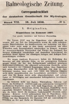 Balneologische Zeitung : Correspondenzblatt der deutschen Gesellschaft für Hydrologie. Bd. 7, 1858, nr 1