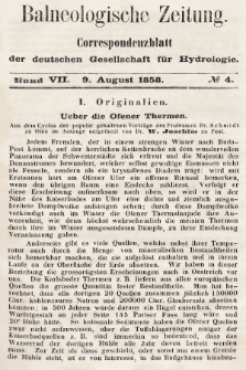 Balneologische Zeitung : Correspondenzblatt der deutschen Gesellschaft für Hydrologie. Bd. 7, 1858, nr 4