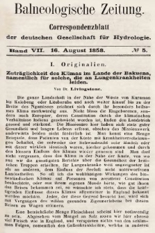 Balneologische Zeitung : Correspondenzblatt der deutschen Gesellschaft für Hydrologie. Bd. 7, 1858, nr 5