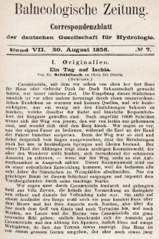 Balneologische Zeitung : Correspondenzblatt der deutschen Gesellschaft für Hydrologie. Bd. 7, 1858, nr 7