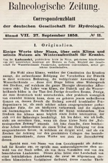 Balneologische Zeitung : Correspondenzblatt der deutschen Gesellschaft für Hydrologie. Bd. 7, 1858, nr 11