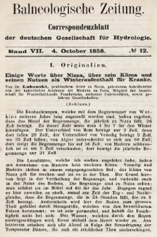 Balneologische Zeitung : Correspondenzblatt der deutschen Gesellschaft für Hydrologie. Bd. 7, 1858, nr 12