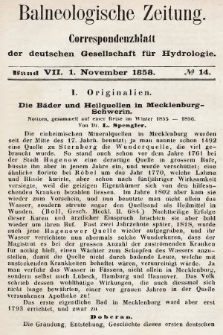 Balneologische Zeitung : Correspondenzblatt der deutschen Gesellschaft für Hydrologie. Bd. 7, 1858, nr 14