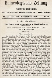 Balneologische Zeitung : Correspondenzblatt der deutschen Gesellschaft für Hydrologie. Bd. 7, 1858, nr 15