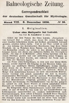 Balneologische Zeitung : Correspondenzblatt der deutschen Gesellschaft für Hydrologie. Bd. 7, 1858, nr 16