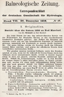 Balneologische Zeitung : Correspondenzblatt der deutschen Gesellschaft für Hydrologie. Bd. 7, 1858, nr 17