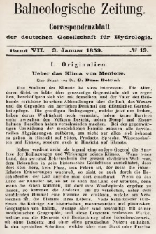 Balneologische Zeitung : Correspondenzblatt der deutschen Gesellschaft für Hydrologie. Bd. 7, 1859, nr 19