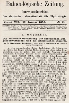 Balneologische Zeitung : Correspondenzblatt der deutschen Gesellschaft für Hydrologie. Bd. 7, 1859, nr 21