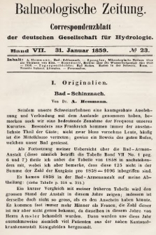 Balneologische Zeitung : Correspondenzblatt der deutschen Gesellschaft für Hydrologie. Bd. 7, 1859, nr 23