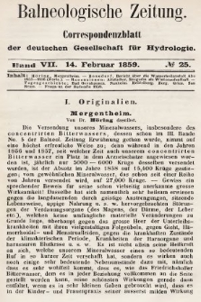 Balneologische Zeitung : Correspondenzblatt der deutschen Gesellschaft für Hydrologie. Bd. 7, 1859, nr 25