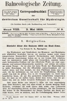 Balneologische Zeitung : Correspondenzblatt der deutschen Gesellschaft für Hydrologie. Bd. 8, 1859, nr 9