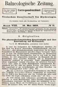 Balneologische Zeitung : Correspondenzblatt der deutschen Gesellschaft für Hydrologie. Bd. 8, 1859, nr 11