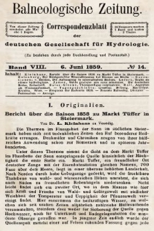 Balneologische Zeitung : Correspondenzblatt der deutschen Gesellschaft für Hydrologie. Bd. 8, 1859, nr 14