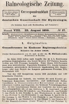 Balneologische Zeitung : Correspondenzblatt der deutschen Gesellschaft für Hydrologie. Bd. 8, 1859, nr 17