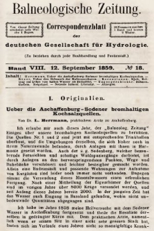 Balneologische Zeitung : Correspondenzblatt der deutschen Gesellschaft für Hydrologie. Bd. 8, 1859, nr 18