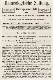 Balneologische Zeitung : Correspondenzblatt der deutschen Gesellschaft für Hydrologie. Bd. 8, 1859, nr 19