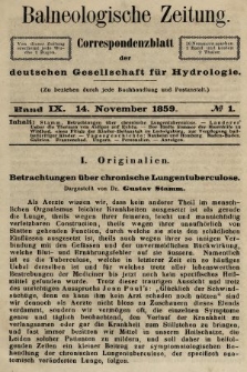Balneologische Zeitung : Correspondenzblatt der deutschen Gesellschaft für Hydrologie. Bd. 9, 1859, nr 1