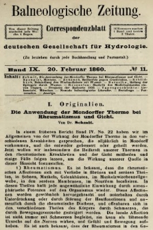 Balneologische Zeitung : Correspondenzblatt der deutschen Gesellschaft für Hydrologie. Bd. 9, 1860, nr 11