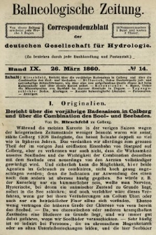 Balneologische Zeitung : Correspondenzblatt der deutschen Gesellschaft für Hydrologie. Bd. 9, 1860, nr 14