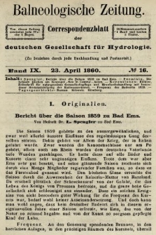 Balneologische Zeitung : Correspondenzblatt der deutschen Gesellschaft für Hydrologie. Bd. 9, 1860, nr 16