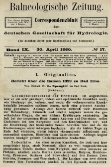 Balneologische Zeitung : Correspondenzblatt der deutschen Gesellschaft für Hydrologie. Bd. 9, 1860, nr 17