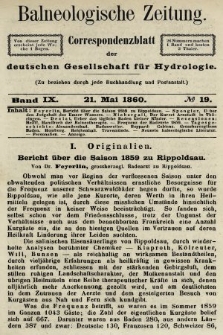 Balneologische Zeitung : Correspondenzblatt der deutschen Gesellschaft für Hydrologie. Bd. 9, 1860, nr 19