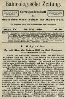 Balneologische Zeitung : Correspondenzblatt der deutschen Gesellschaft für Hydrologie. Bd. 9, 1860, nr 20