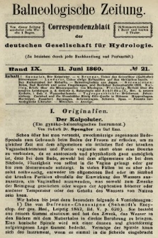 Balneologische Zeitung : Correspondenzblatt der deutschen Gesellschaft für Hydrologie. Bd. 9, 1860, nr 21