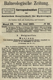 Balneologische Zeitung : Correspondenzblatt der deutschen Gesellschaft für Hydrologie. Bd. 9, 1860, nr 23