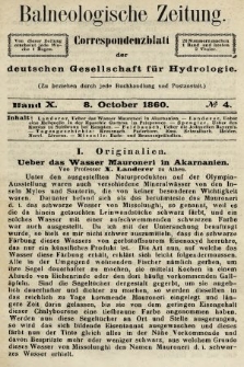 Balneologische Zeitung : Correspondenzblatt der deutschen Gesellschaft für Hydrologie. Bd. 10, 1860, nr 4