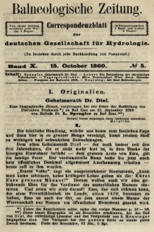 Balneologische Zeitung : Correspondenzblatt der deutschen Gesellschaft für Hydrologie. Bd. 10, 1860, nr 5