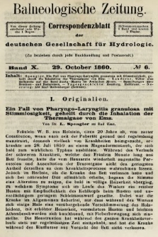 Balneologische Zeitung : Correspondenzblatt der deutschen Gesellschaft für Hydrologie. Bd. 10, 1860, nr 6
