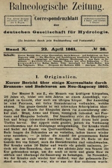 Balneologische Zeitung : Correspondenzblatt der deutschen Gesellschaft für Hydrologie. Bd. 10, 1861, nr 26
