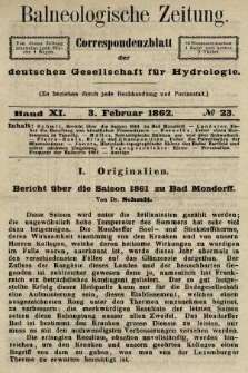 Balneologische Zeitung : Correspondenzblatt der deutschen Gesellschaft für Hydrologie. Bd. 11, 1862, nr 23
