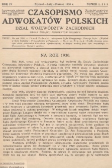 Czasopismo Adwokatów Polskich : Dział Województw Zachodnich : organ Związku Adwokatów Polskich. 1930, nr 1, 2 i 3