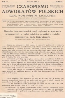 Czasopismo Adwokatów Polskich : Dział Województw Zachodnich : organ Związku Adwokatów Polskich. 1930, nr 4