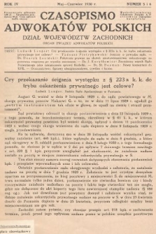 Czasopismo Adwokatów Polskich : Dział Województw Zachodnich : organ Związku Adwokatów Polskich. 1930, nr 5 i 6