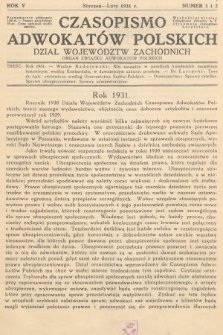 Czasopismo Adwokatów Polskich : Dział Województw Zachodnich : organ Związku Adwokatów Polskich. 1931, nr 1 i 2