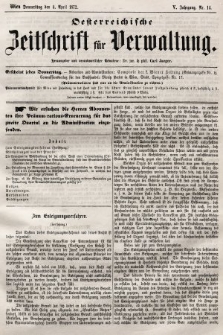Oesterreichische Zeitschrift für Verwaltung. Jg. 5, 1872, nr 14