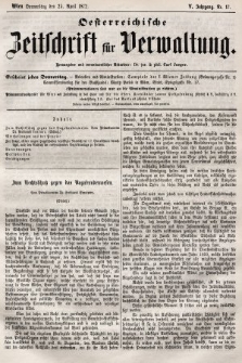 Oesterreichische Zeitschrift für Verwaltung. Jg. 5, 1872, nr 17