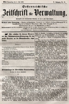 Oesterreichische Zeitschrift für Verwaltung. Jg. 5, 1872, nr 27