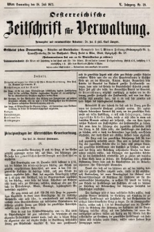 Oesterreichische Zeitschrift für Verwaltung. Jg. 5, 1872, nr 29
